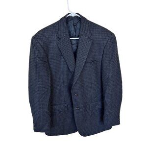 Chaps Mens Houndstooth Blazer 42R 100% Lambs Wool Dark Academia Blue Brown Soft